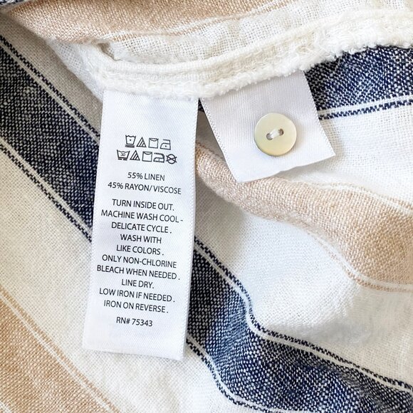 Tahari Linen Blend Button Up Long Tab Sleeve Tunic Shirt Size S - Picture 7 of 10